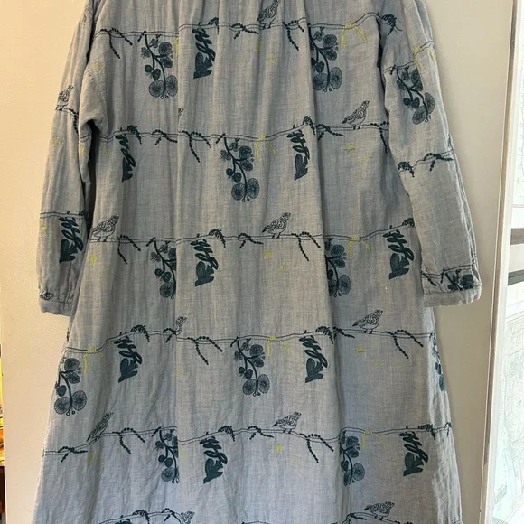 Unusual Japanese Tunic Dress Smock Embroidered Birds M/L - Picture 2 of 6